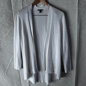 Eileen Fisher Petite White Tencel Merino Wool Open Front Cardigan Sweater PS
